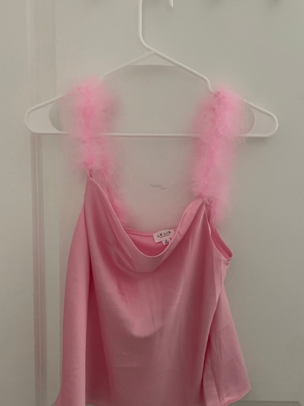 ELIS Pink Feather Strap Cowl Neck Tank